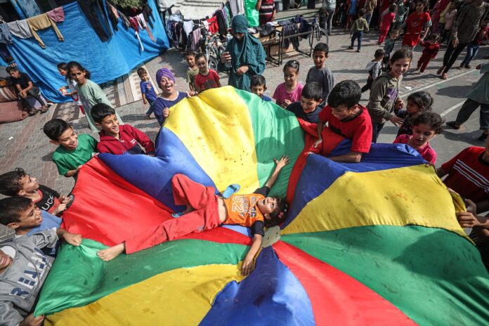 Kids just being kids at a UN shelter in Gaza