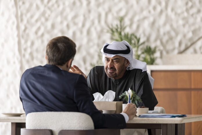 French President Emmanuel Macron meets UAE President Mohamed bin Zayed in Abu Dhabi