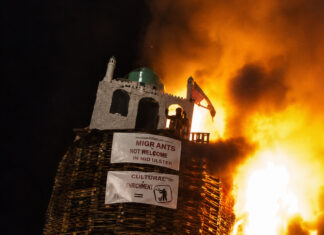 Five men arrested over ‘hate display’ mosque bonfire in Northern Ireland